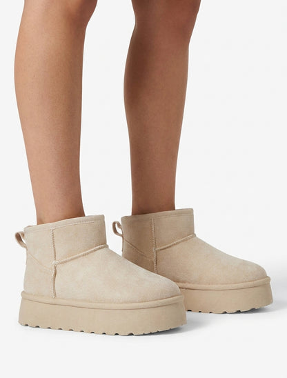 Bottines fourrées en suédine - Beige