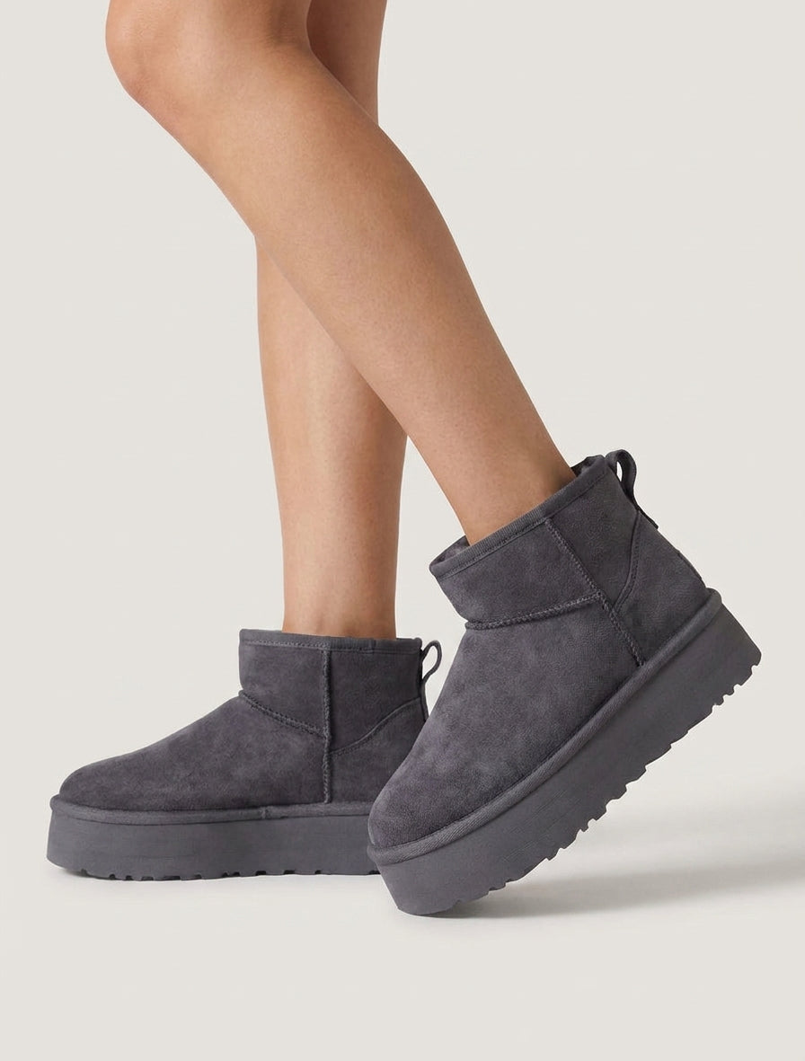 Bottines fourrées en suédine - Gris foncé