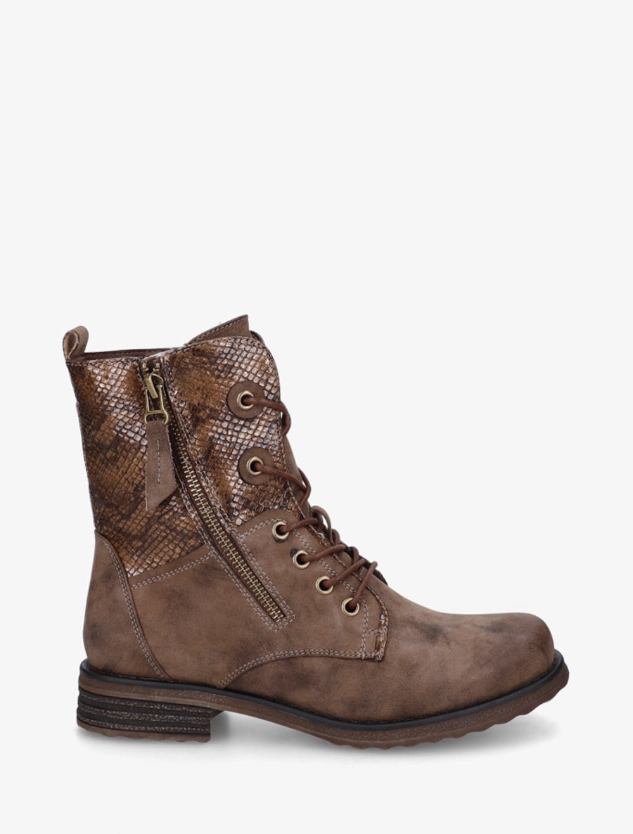 Bottines lacées à cheville effet python irisé - Marron - 1