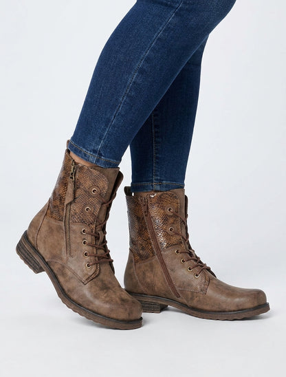Bottines lacées à cheville effet python irisé - Marron
