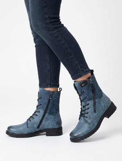 Bottines lacées à zip et empiècement python - Bleu
