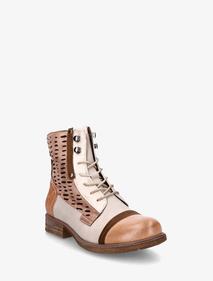 Bottines lacées à perforations irisées et python - Rose saumon - 2