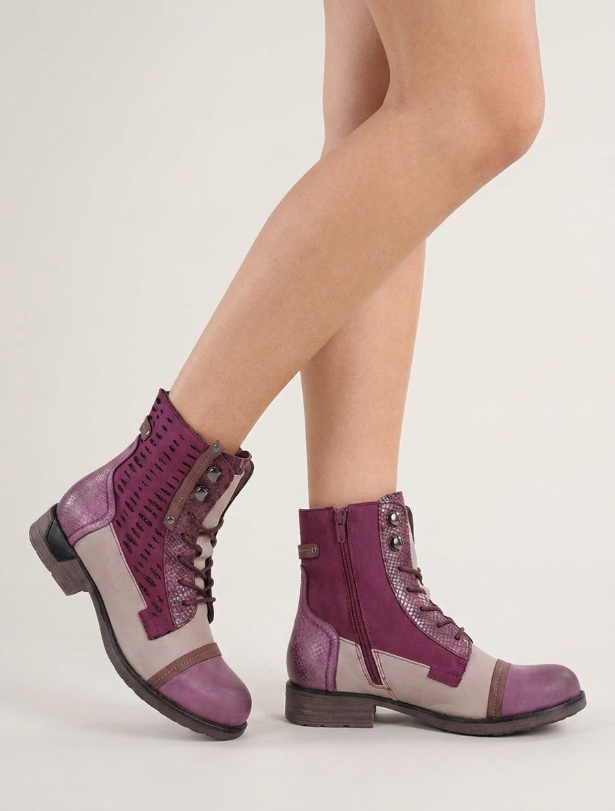 Bottines lacées irisées à perforations - Lie de vin