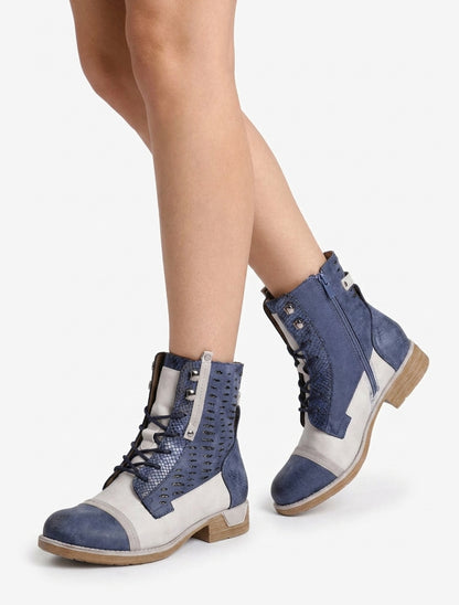 Bottines lacées irisées à perforations - Bleu