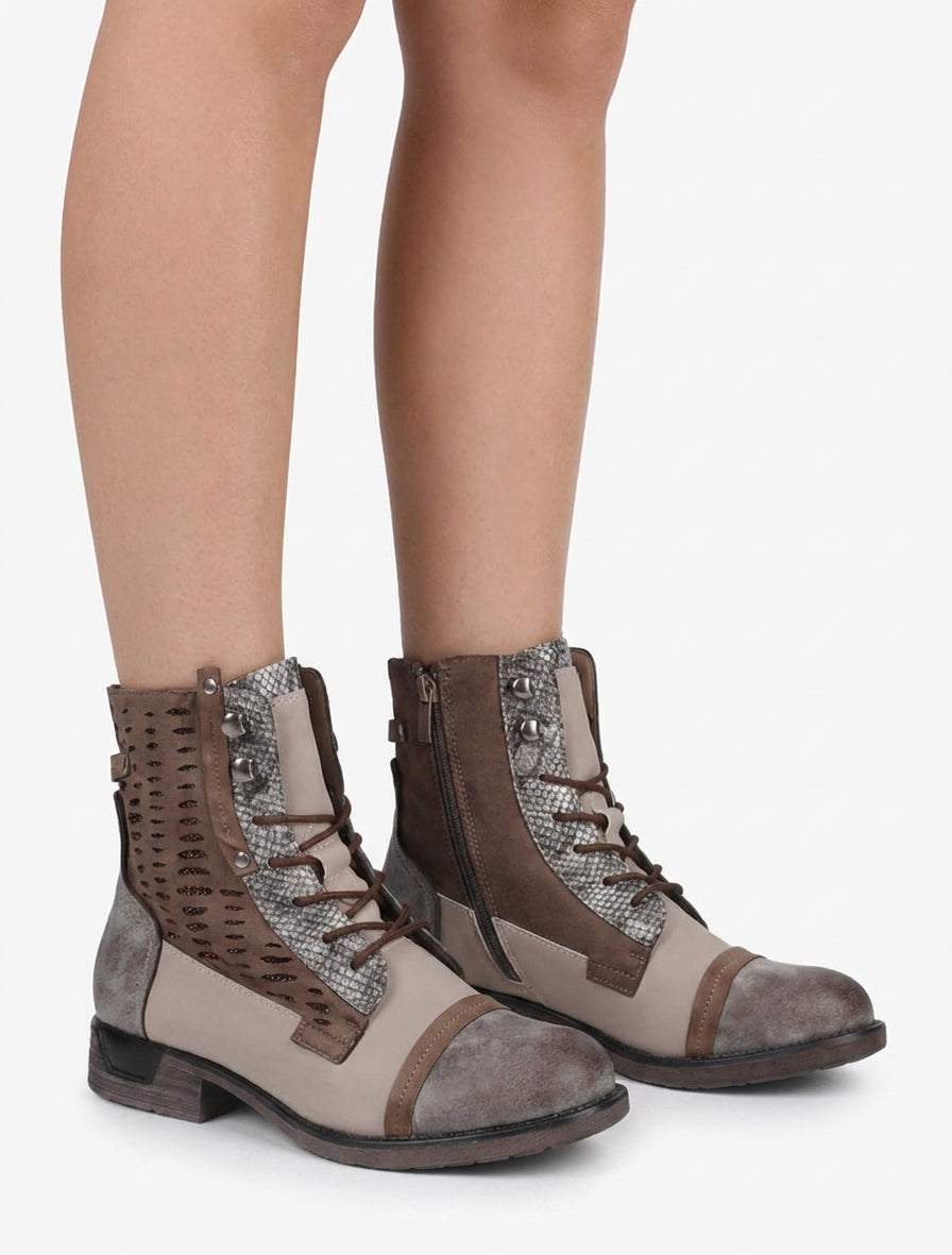 Bottines lacées irisées à perforations - Taupe
