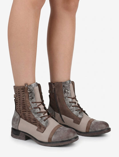 Bottines lacées irisées à perforations - Taupe
