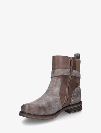 Bottines à sangle décorative et empiècement python - Taupe - 3