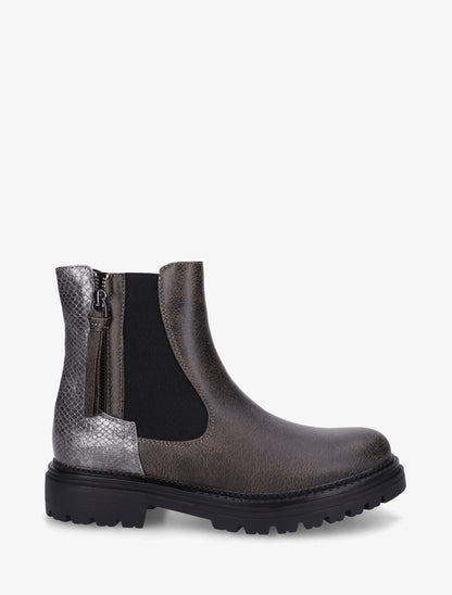 Bottines élastiquées à zip décoratif - Gris foncé - 1