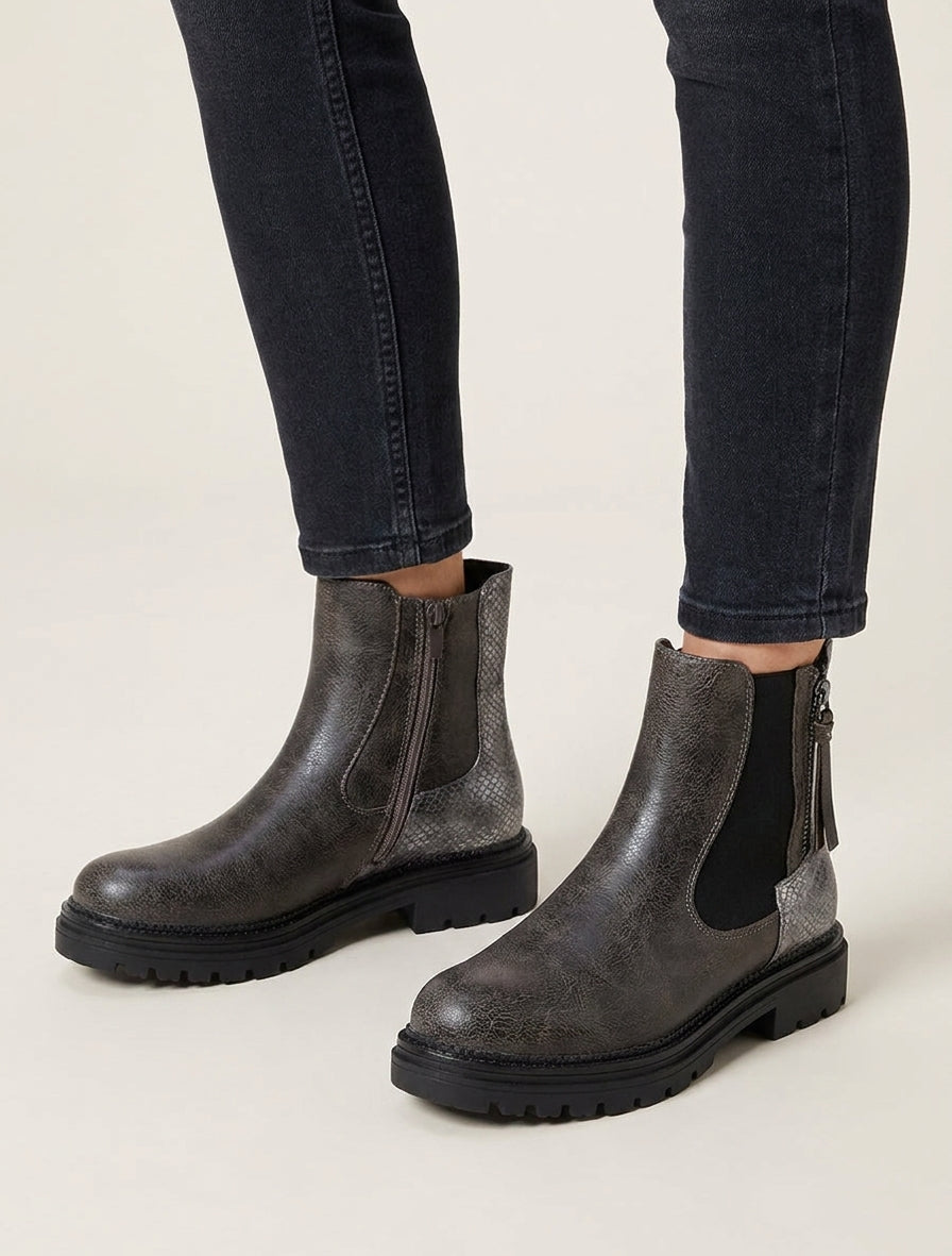 Bottines élastiquées à zip décoratif - Gris foncé