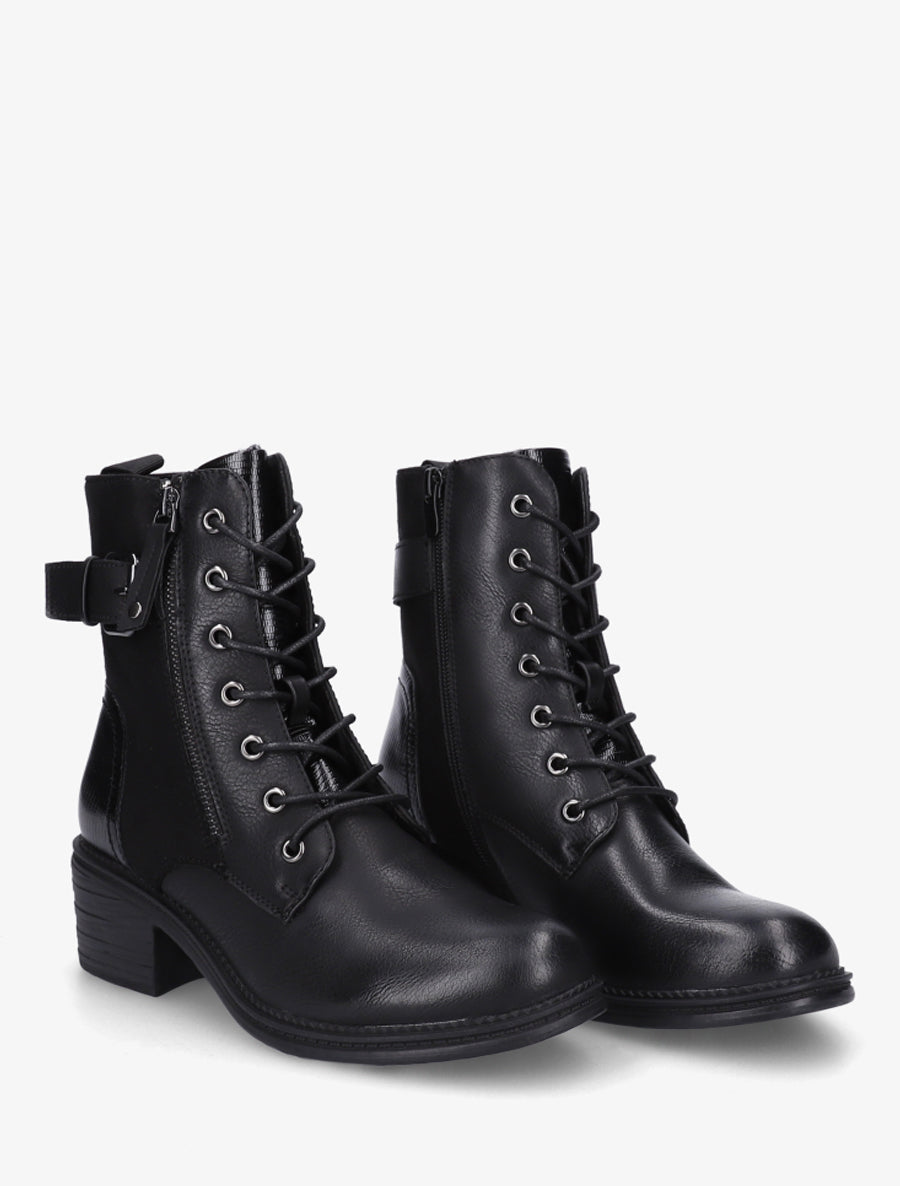 Bottines lacées à boucle et contrefort python - Noir - 4
