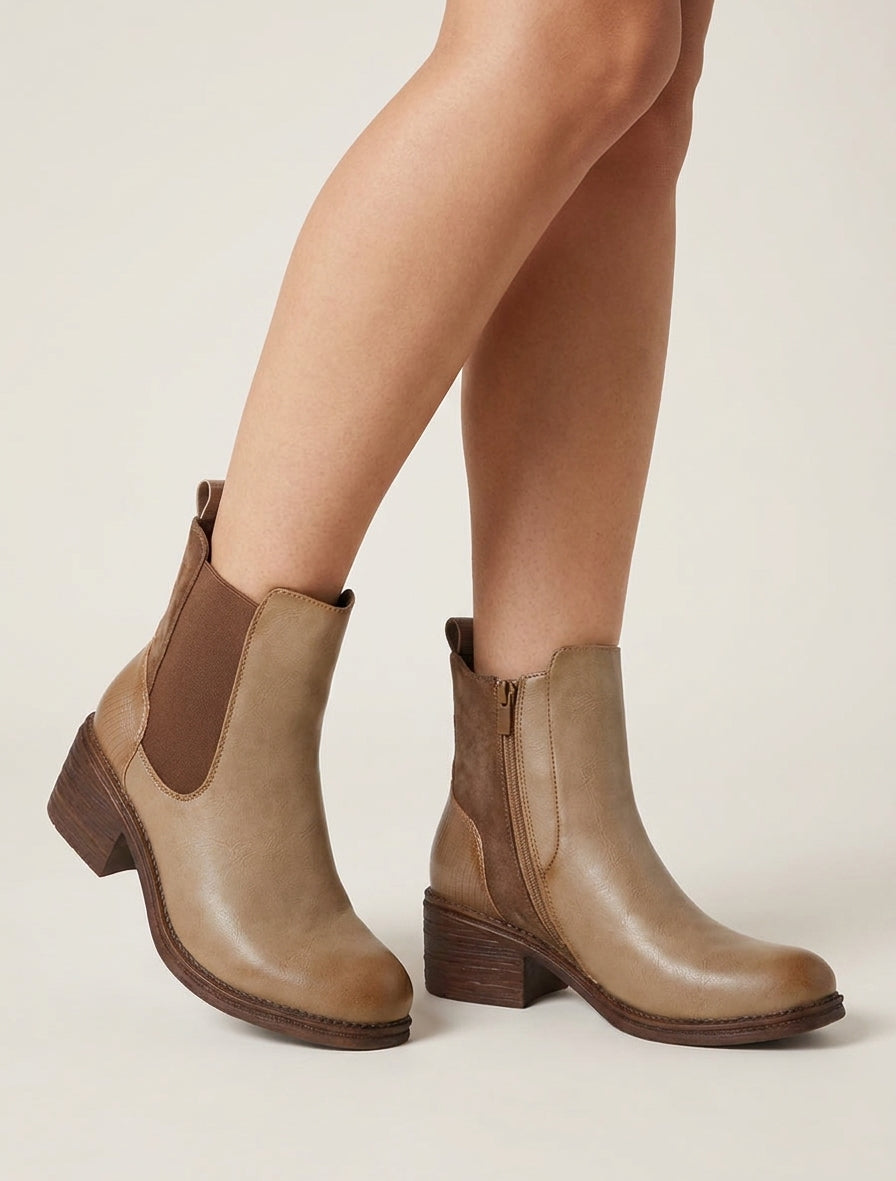 Bottines bimatière à contrefort effet python - Taupe