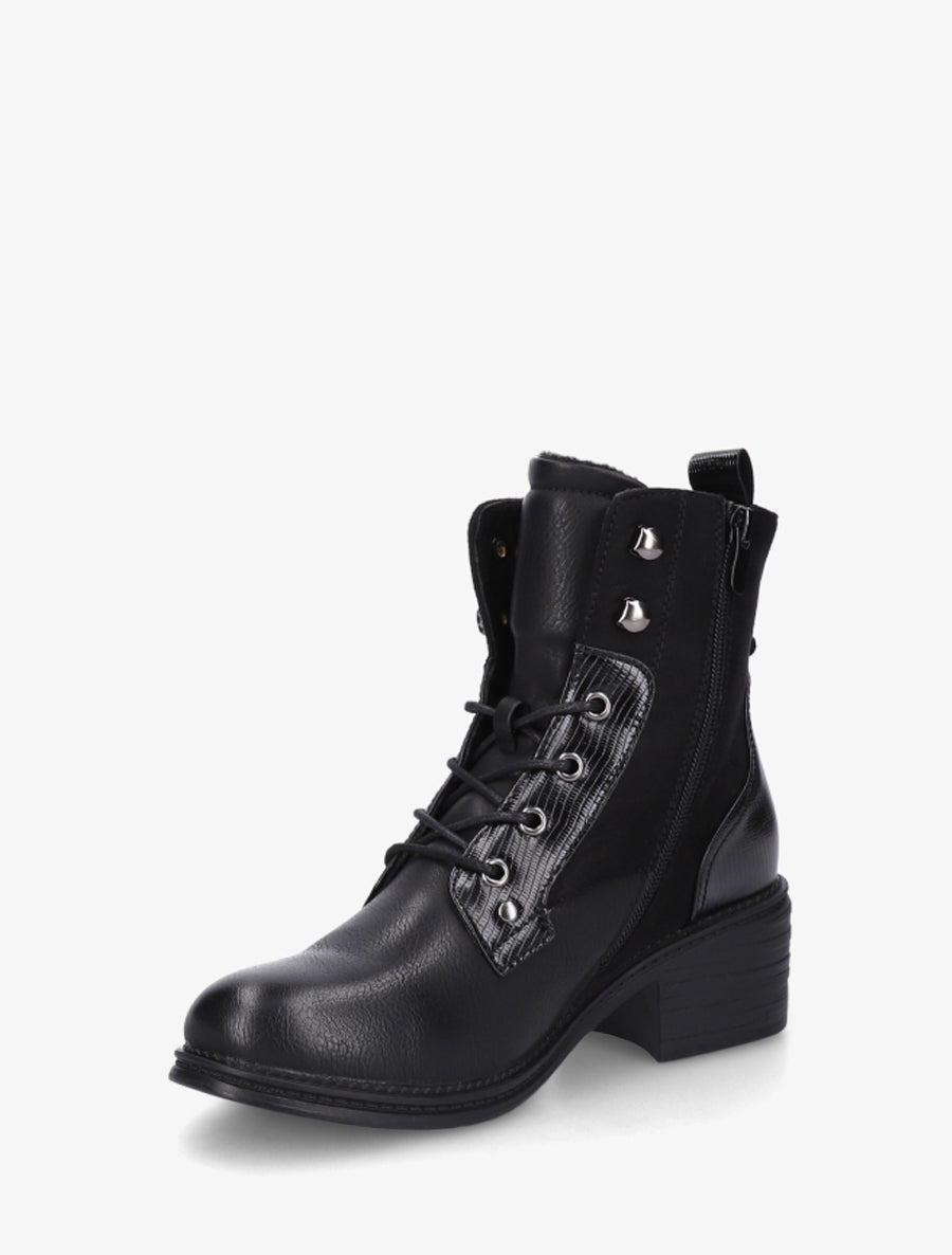 Bottines lacées à zip décoratif - Noir - 3