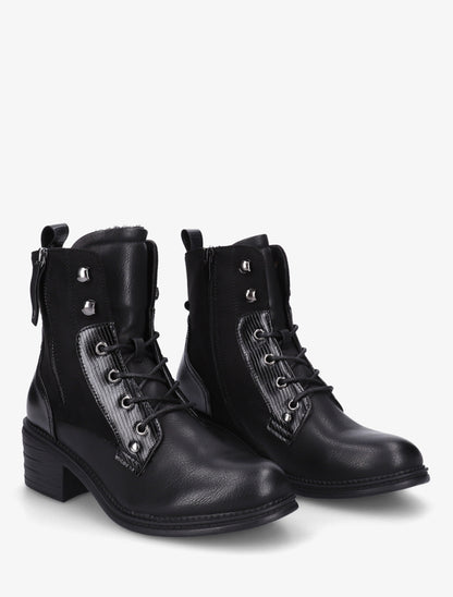 Bottines lacées à zip décoratif - Noir - 4