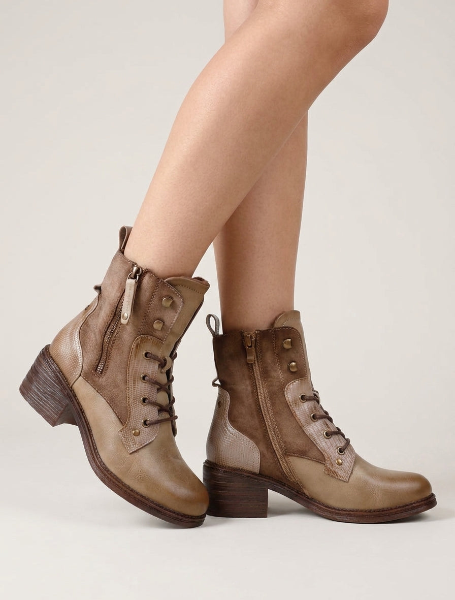 Bottines lacées à zip décoratif - Taupe