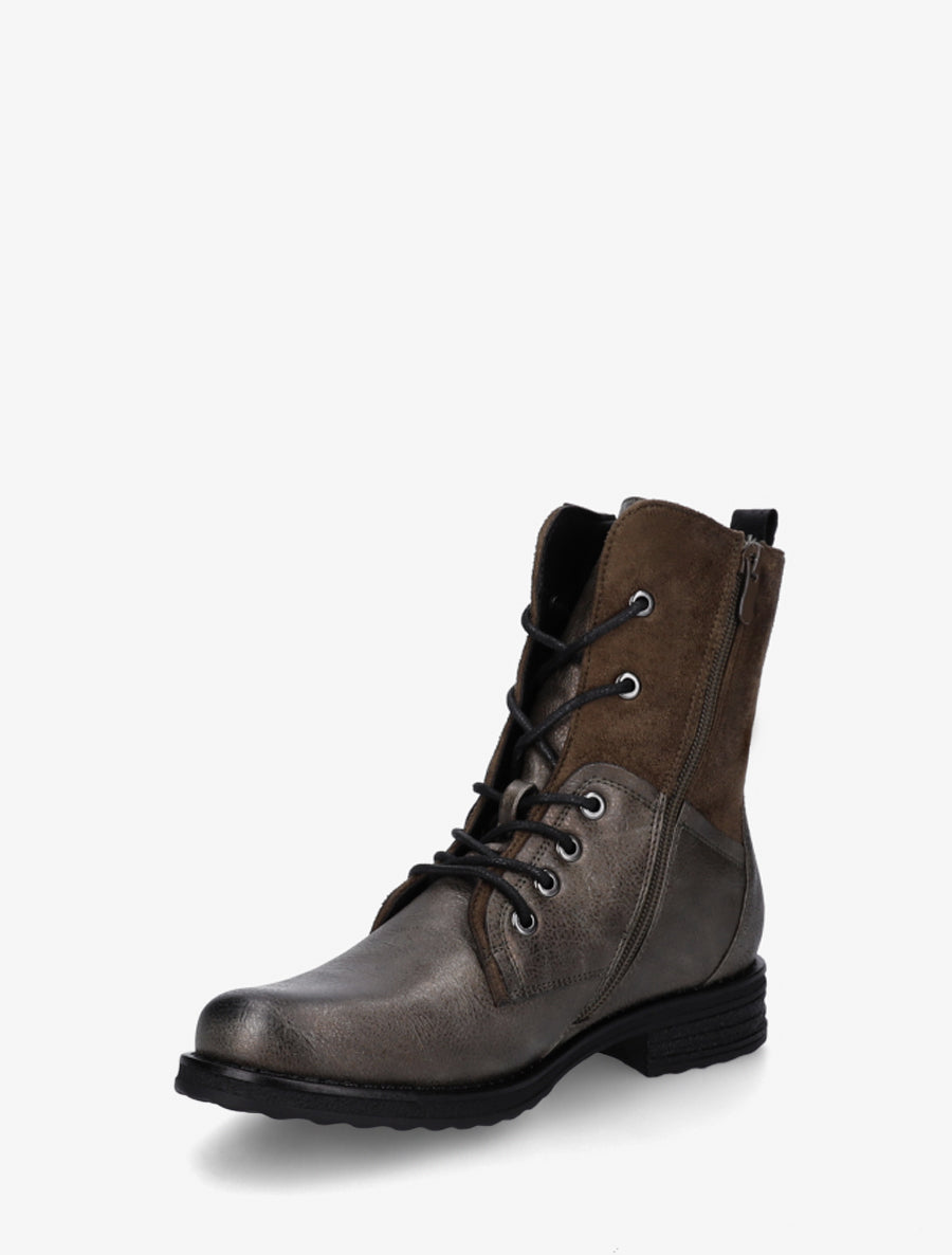 Bottines bimatière à lacets - Kaki foncé - 3