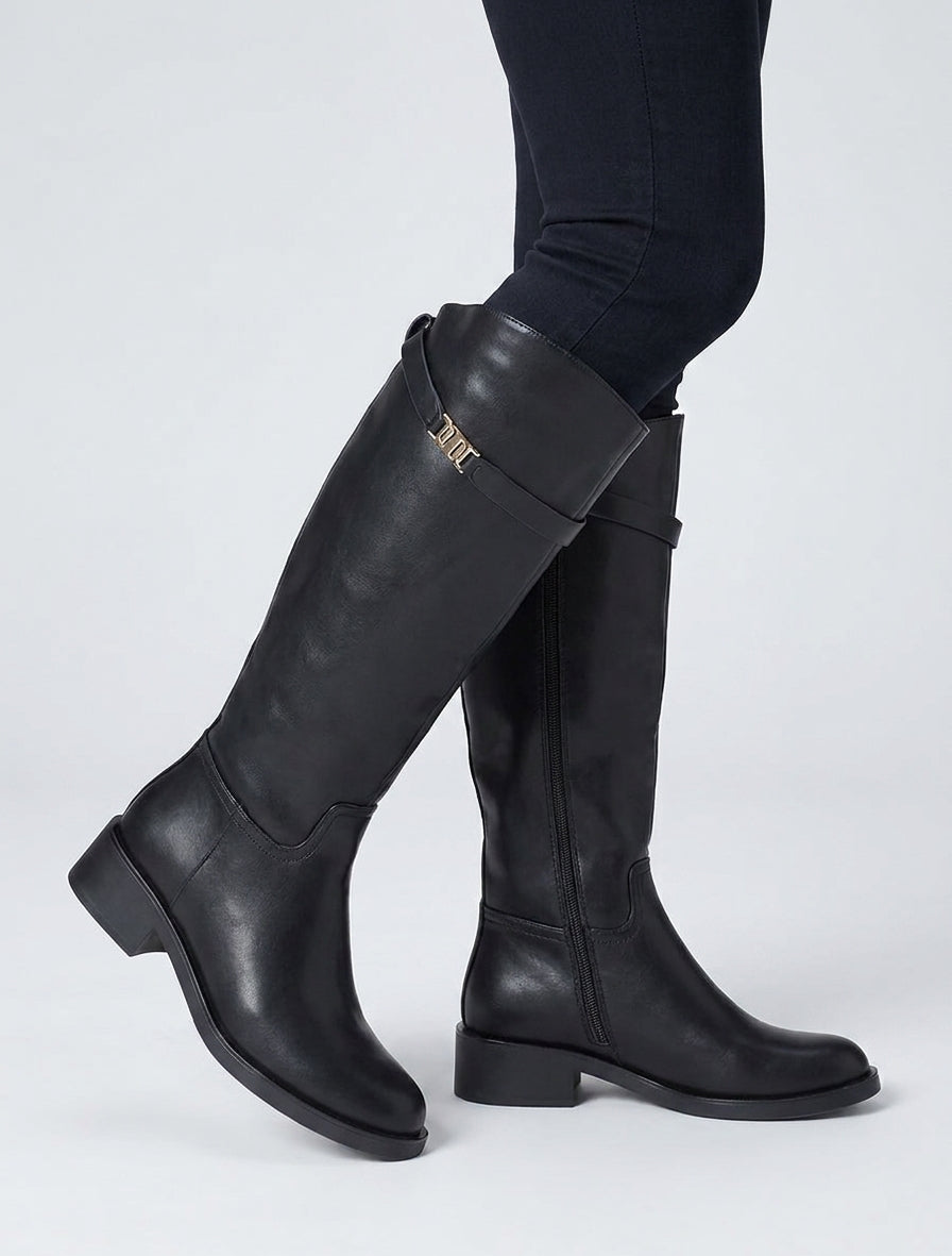 Bottes en simili à lannière décorative - Noir
