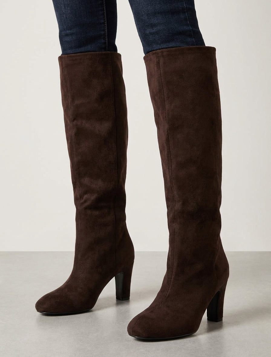 Bottes en suédine à bouts ronds - Marron