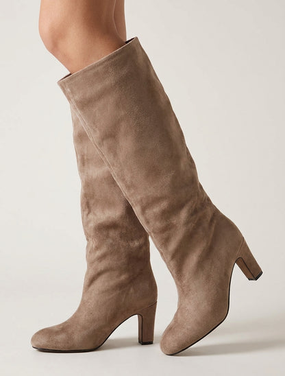 Bottes en suédine à bouts ronds - Taupe