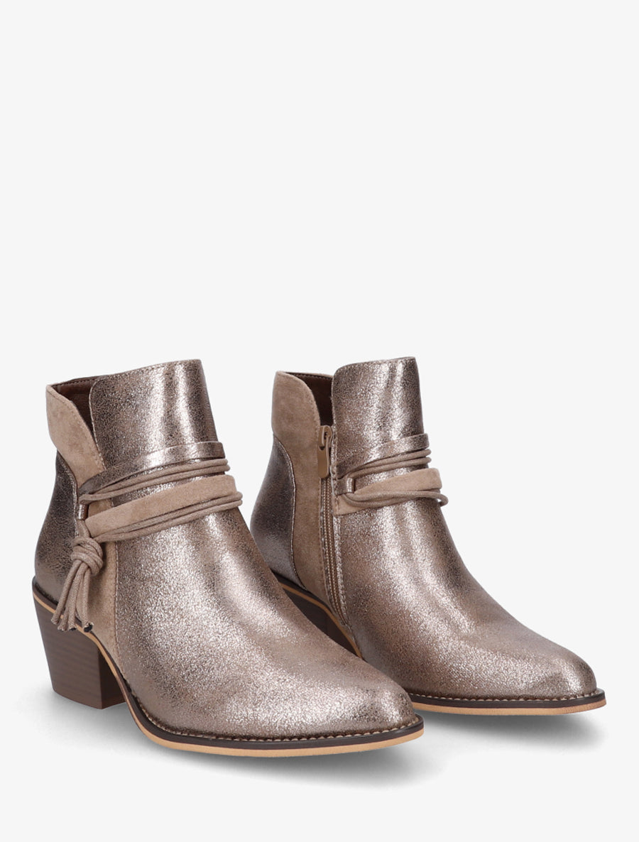 Bottines irisées à liens décoratifs - Taupe clair - 4