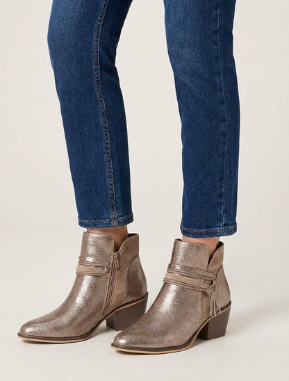 Bottines irisées à liens décoratifs - Taupe clair