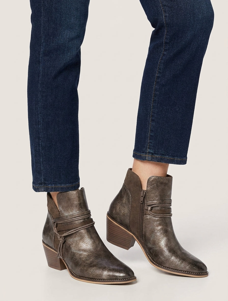Bottines irisées à liens décoratifs - Taupe foncé