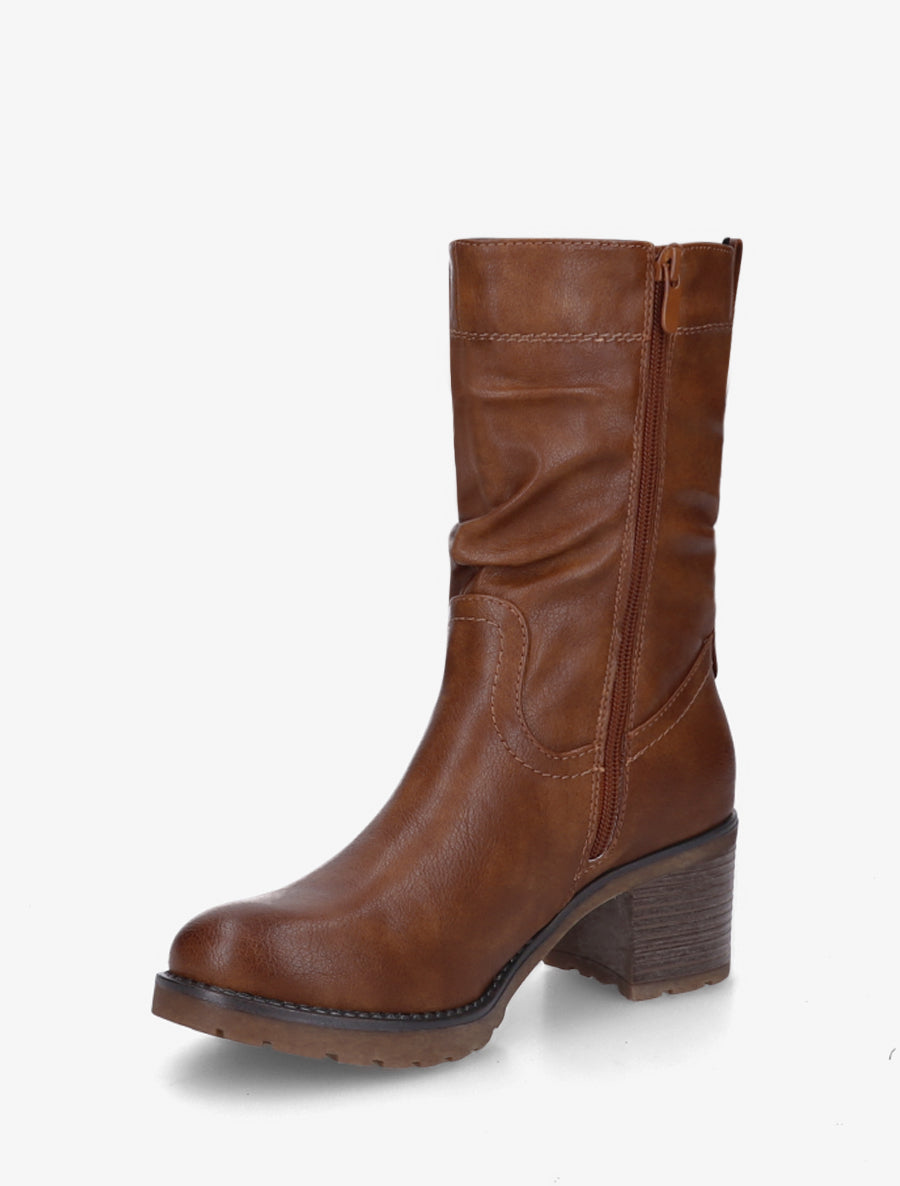 Bottines montantes effet froncé en simili - Camel - 3