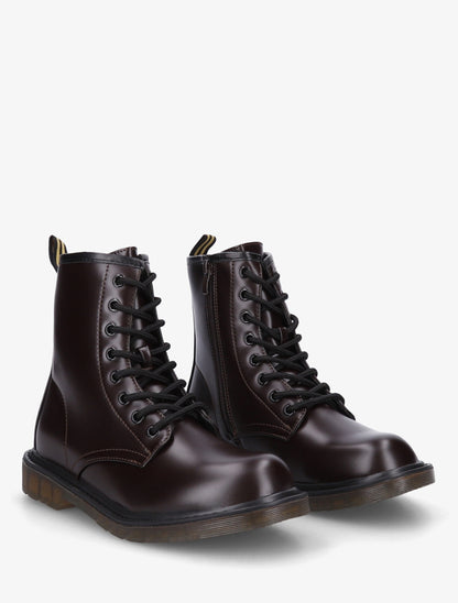 Boots montantes lacées en simili - Marron - 4