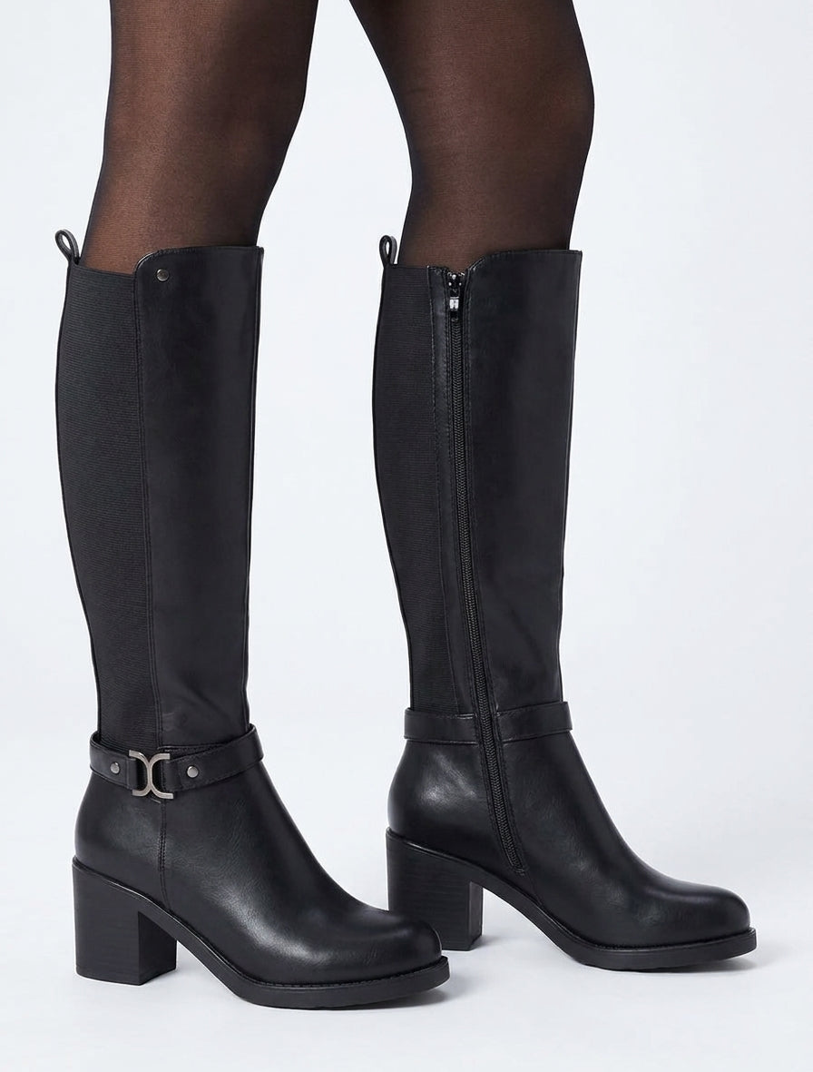 Bottes élastiquées à boucle métal - Noir