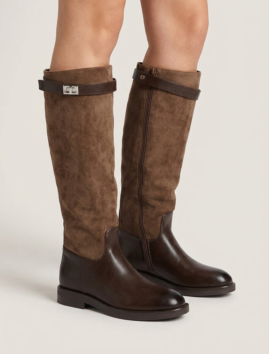 Bottes en suédine et simili - Marron