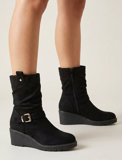 Bottines montantes compensées effet froncé - Noir