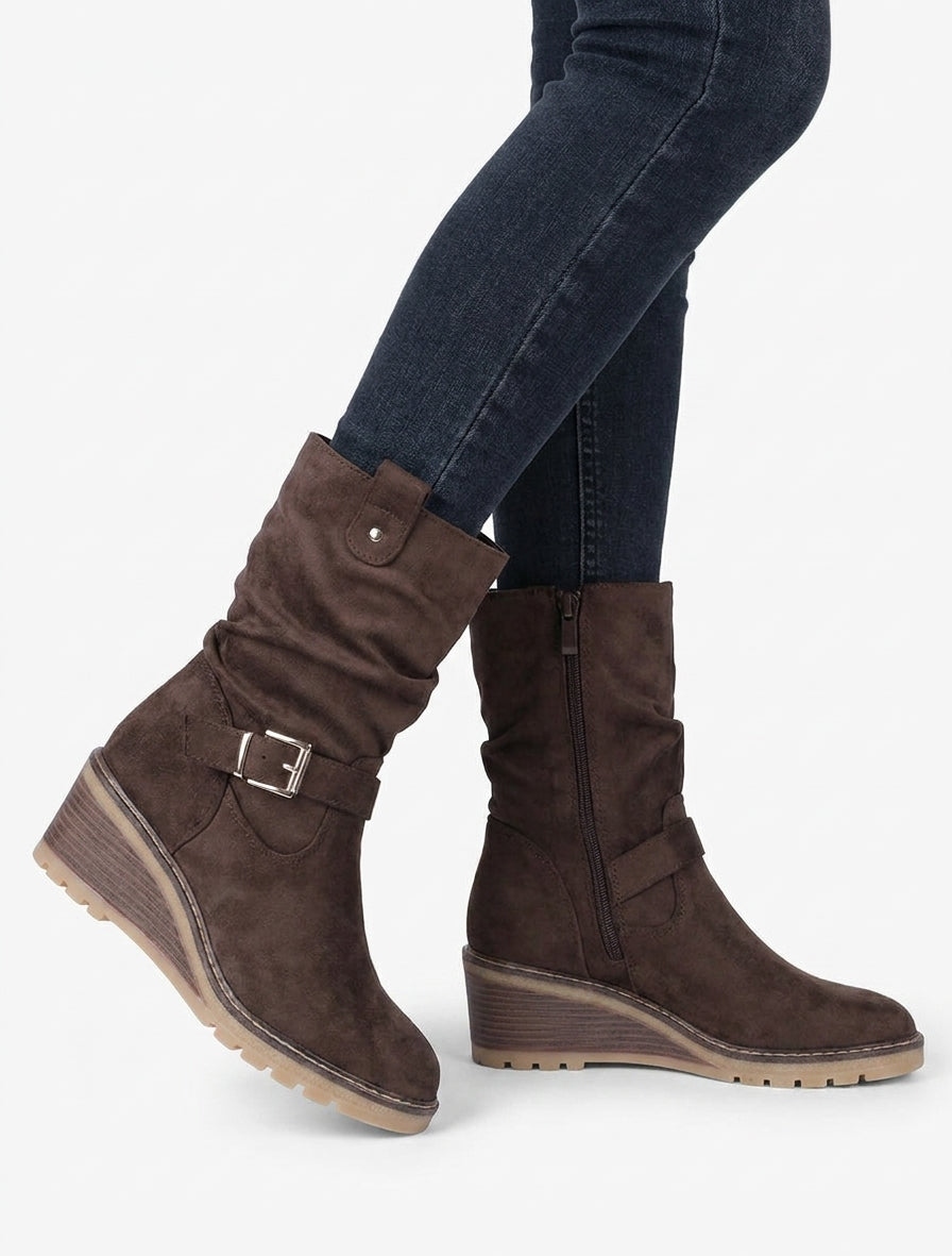 Bottines montantes compensées effet froncé - Marron