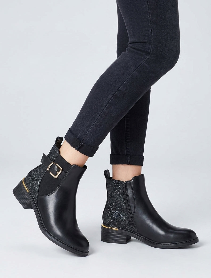 Bottines élastiquées à contrefort irisé - Noir