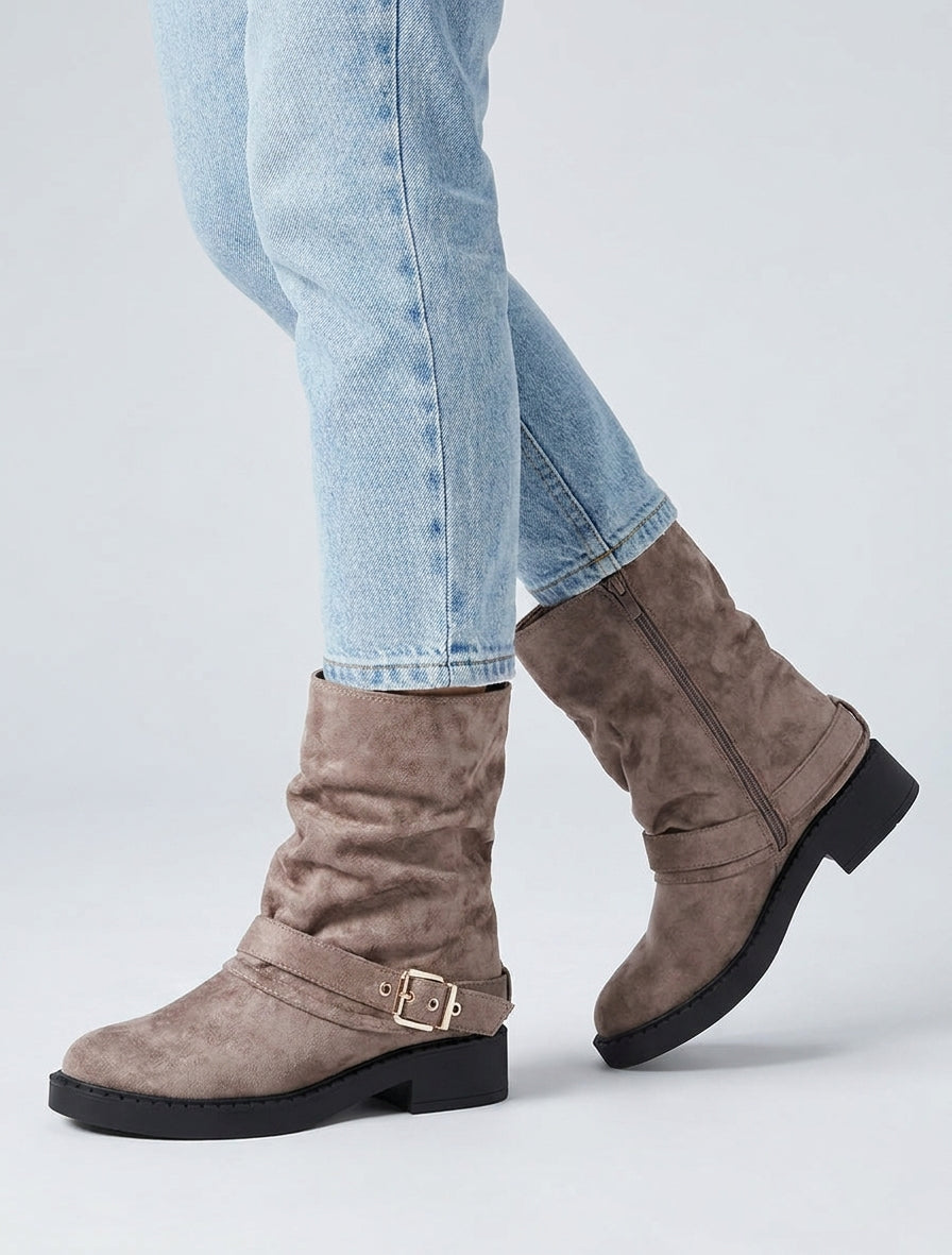 Bottines renversées en suédine - Taupe