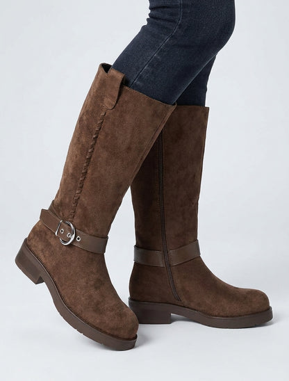 Bottes en suédine sanglées - Marron