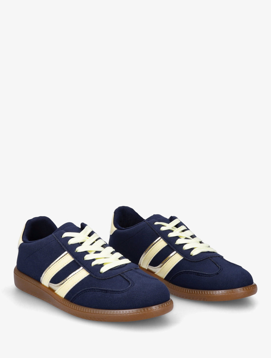 Sneakers effet nubuck à bandes contrastantes - Marine - 4