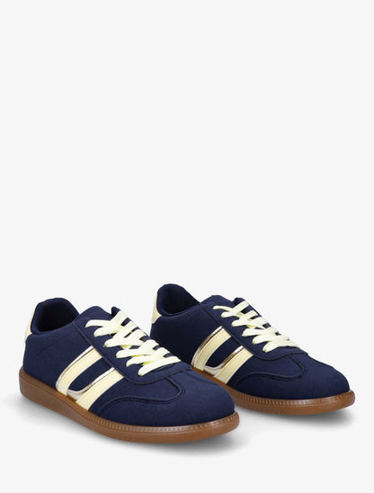 Sneakers effet nubuck à bandes contrastantes - Marine - 4