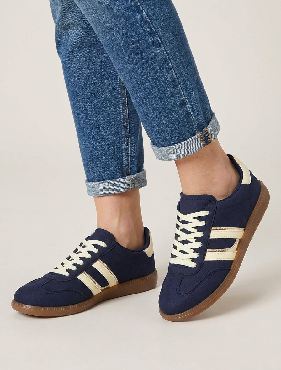 Sneakers effet nubuck à bandes contrastantes - Marine