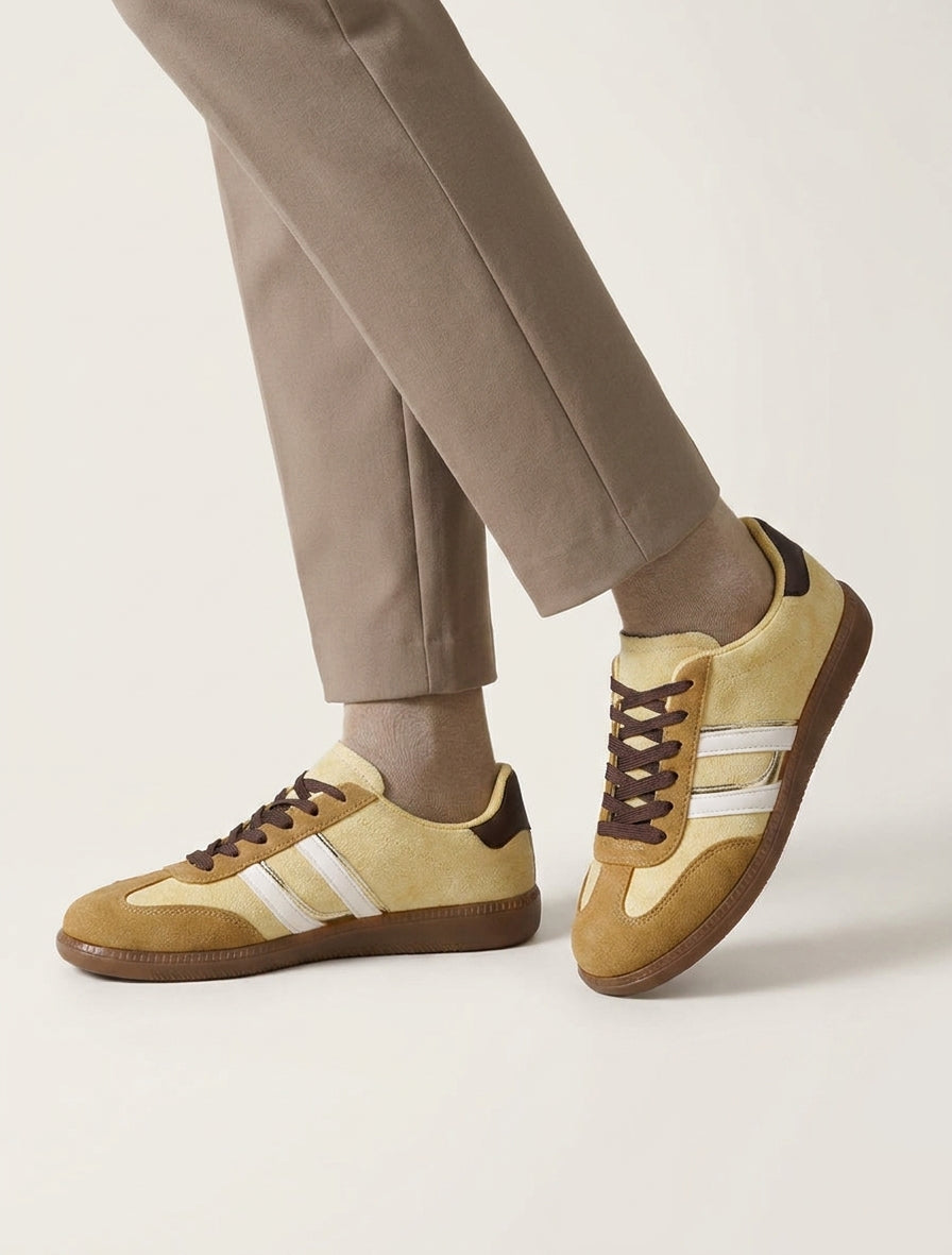 Sneakers effet nubuck à bandes contrastantes - Jaune