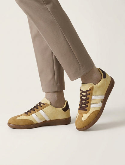 Sneakers effet nubuck à bandes contrastantes - Jaune
