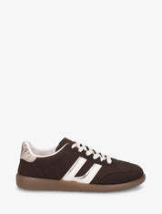 Sneakers effet nubuck à bandes contrastantes - Marron - 1