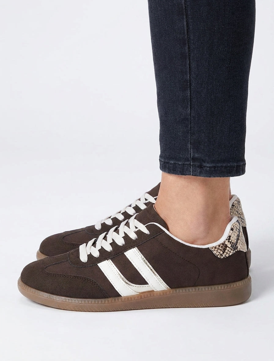 Sneakers effet nubuck à bandes contrastantes - Marron