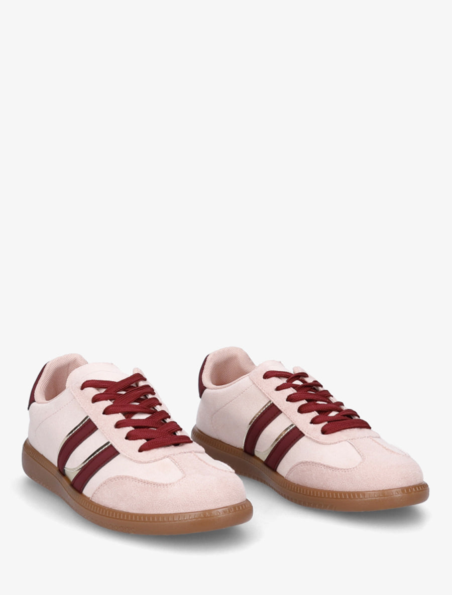 Sneakers effet nubuck à bandes contrastantes - Rose - 4