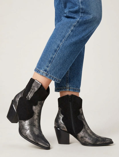 Bottines nacrées style santiag - Noir