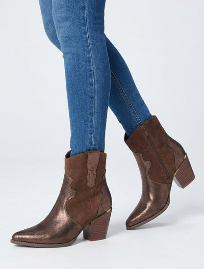 Bottines nacrées style santiag - Marron