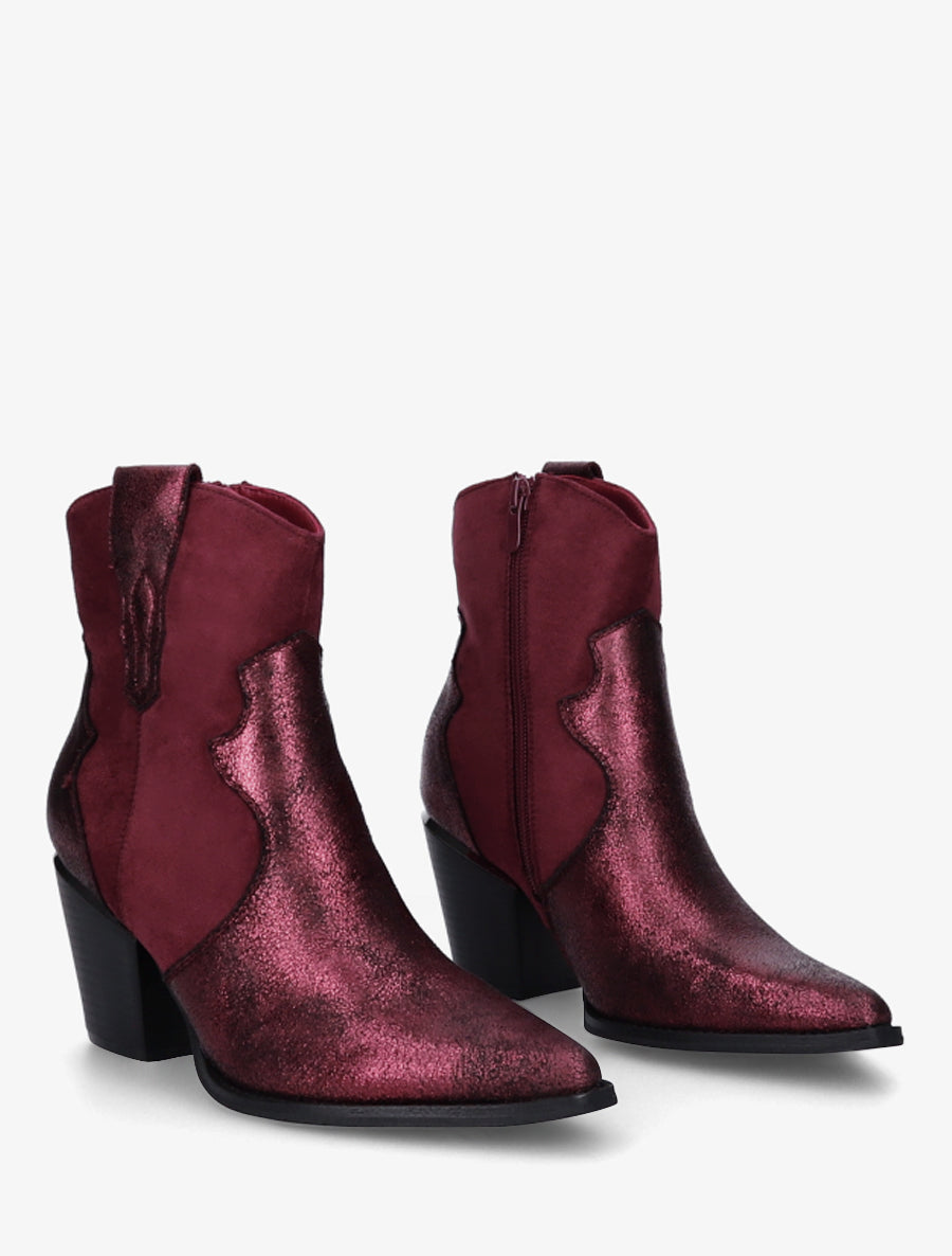 Bottines nacrées style santiag - Bordeaux - 4