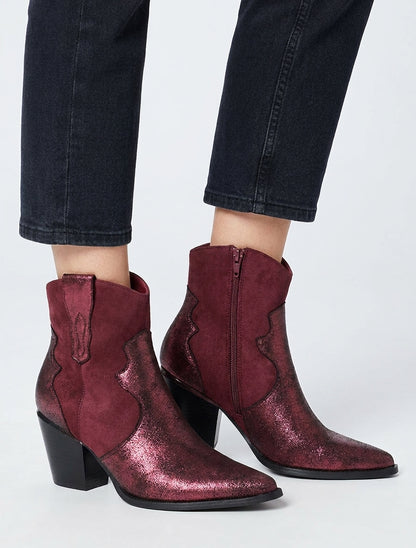 Bottines nacrées style santiag - Bordeaux