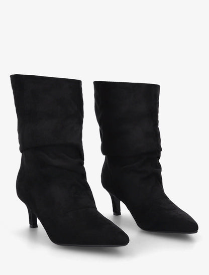 Bottines en suédine froncé bouts pointus - Noir - 4