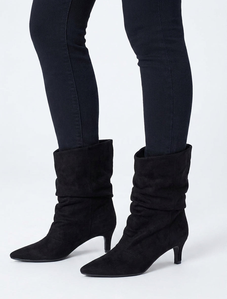 Bottines en suédine froncé bouts pointus - Noir