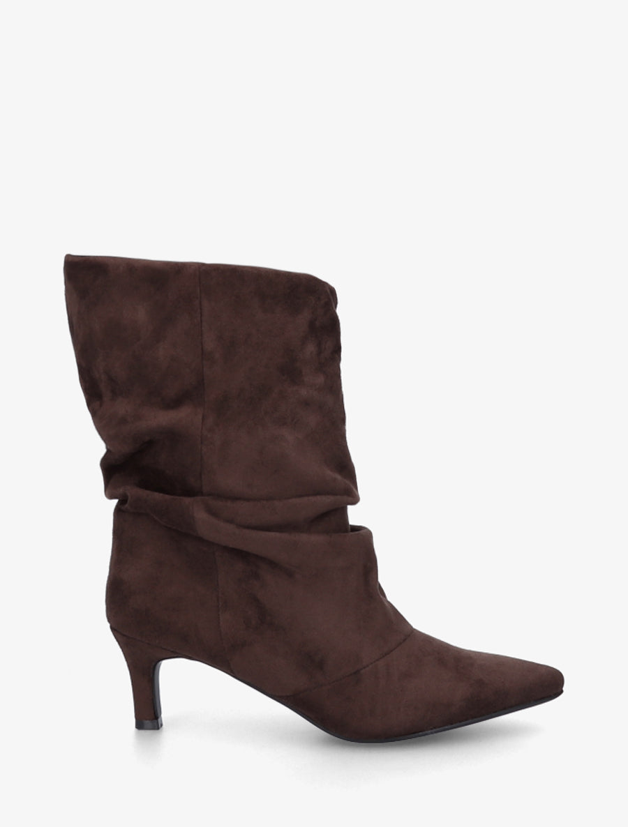 Bottines en suédine froncé bouts pointus - Chocolat - 1