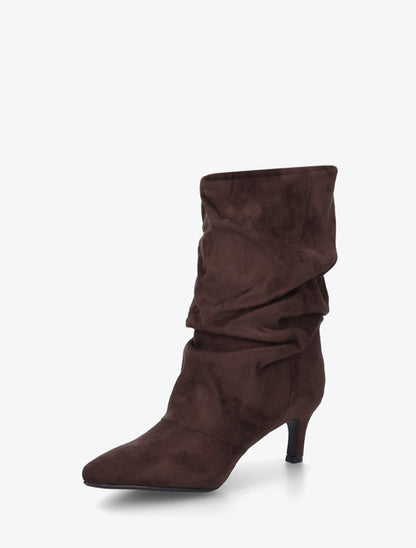 Bottines en suédine froncé bouts pointus - Chocolat - 3